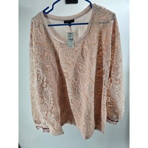 Lane Bryant Pink Lace Front Long Sleeve Top Plus Size 22/24 NWT 09067